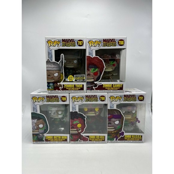 5 Funko Marvel Zombies - Zombie Thor, Gambit, Doctor Doom, Red Hulk, M.O.D.O.K